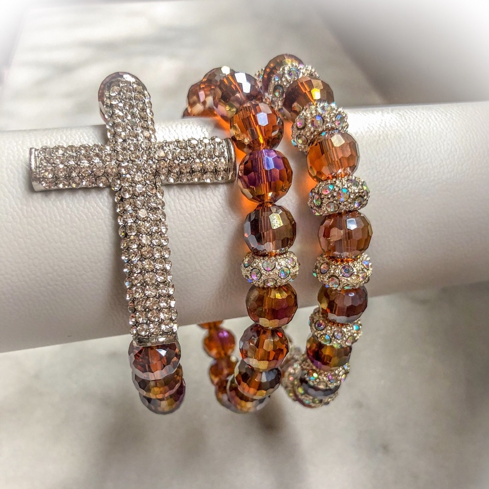 3 Piece Swarovski Bead Iridescent Bracelet Set - Picture 3 of 8